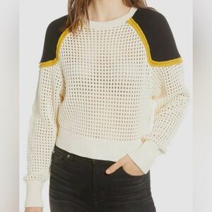 REBECCA MINKOFF Alexis Openwork Women Crewneck Crop Knit Pullover Sweater Top S